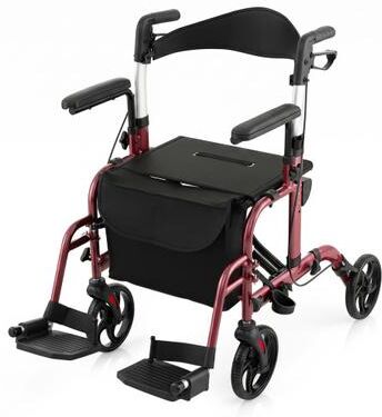 Costway Folding Rollator Walker with Seat and Wheels Supports up to 300 lbs-Red
