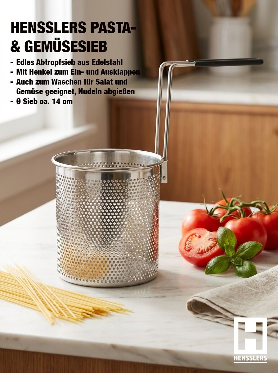 Kochtopf HENSSLERS "HENSSLERS Edelstahl-Topf-Set inkl. Grillzange & Pastasieb", silber (silberfarben), 10 l, Töpfe, Kochtopf