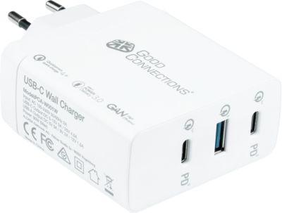 USB-Schnellladegerät Good Connections, mit GaN-Technologie, 3er-Port mit 2 x USB-C + 1 x USB-A, Leistung 100 W, weiß
