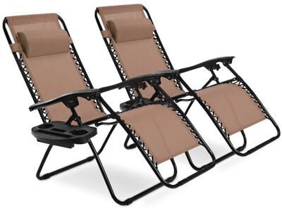 Costway 2 Pieces Folding Lounge Chair with Zero Gravity-Brown