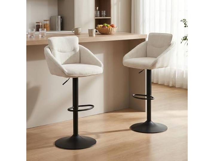 Ya-Home Barhocker 2er Set mit Leinenstoff, Barstuhl Höhenverstellbar, Beige Bistrohocker drebar mit Rückenlehne & Fußstütze, gepolsterter Tresenhocker, Bar Stools für Küche/Wohnzimmer
