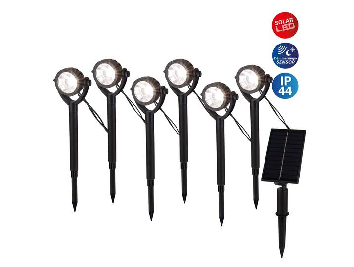 LED Solarleuchte NÄVE Nomi , schwarz, B:4,8cm H:33cm L:475cm, Leuchten, LED Solarleuchte, Erdspieß 6er Set, inkl. Dämmerungssensor, Abstrahlwinkel: 90, schwarz