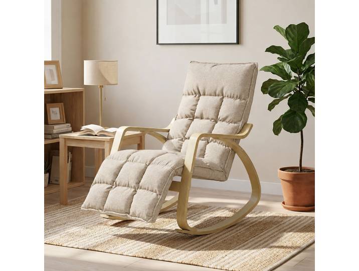 HOMCOM Rocking Chair Bois Repose-Pieds Ajustable 67x93x105cm Marron