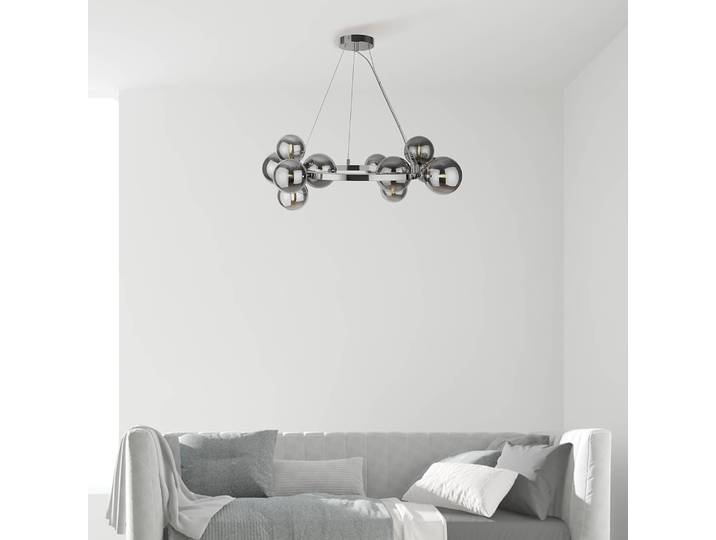 Suspension Dallas - Type J Ø 67cm Argenté/Chrome Verre fumé / Métal mixte G9