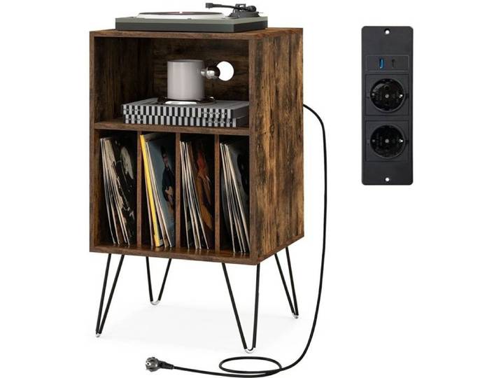 GOPLUS Petit Meuble de Rangement 53x46x87CM avec Station de Charge USB Type C - 5 Etagère de Rangement Dossier Vinyle Industriel