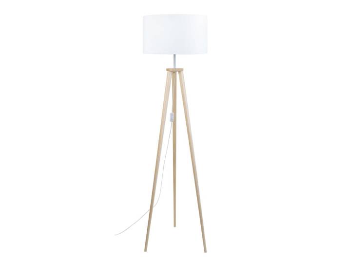 Lampadaire bois naturel abat-jour tissu blanc