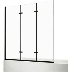 Emke, Duschkabine + Duschwand, Duschwand für Badewanne 120x140cm Glas-Duschwand, 3-teilig Faltbar, Leicht zu Reinigen, Schwarz (120 cm, 130 cm, 140 cm)