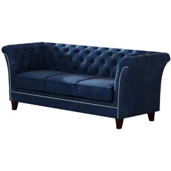 CHESTERFIELD-SOFA 3-Sitzer Fusion Blau Samt