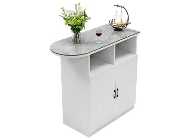Inseltisch Barschrank und Kücheninsel mit Sintersteinplatte(Weiß,Klein)