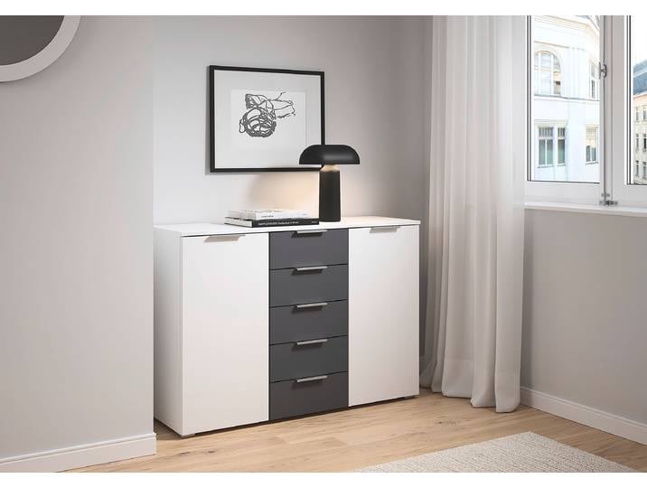 Commode Monza - 120 cm 120 x 84 x 40cm Blanc/Gris/Gris métallisé/Blanc alpin