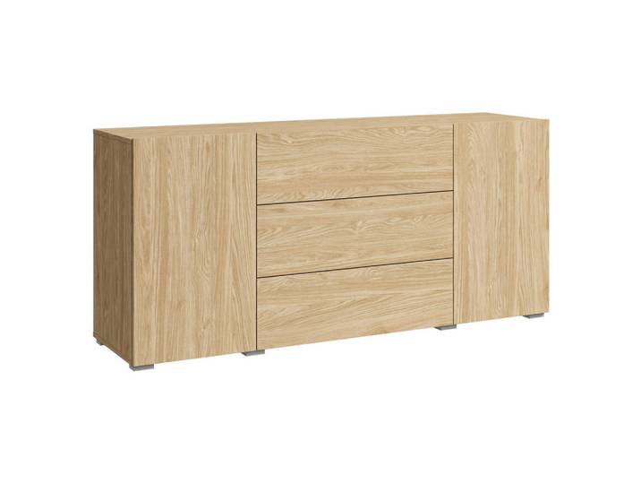 P & B Sideboard, Eichefarben, Kunststoff, 4 Fächer, 3 Schublade(n) Schubladen, 150x68x38.5 cm, Fsc, stehend, spiegelbildliche Montage möglich, Kleinmöbel, Kommoden, Sideboards