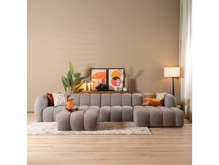 Bronx71 Ecksofa Luca XL aus Bouclé-Stoff braun/grau rechts