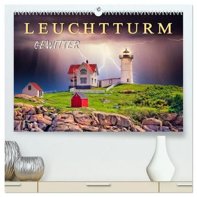 Leuchtturm Gewitter (hochwertiger Premium Wandkalender 2027 DIN A2 quer), Kunstdruck in Hochglanz
