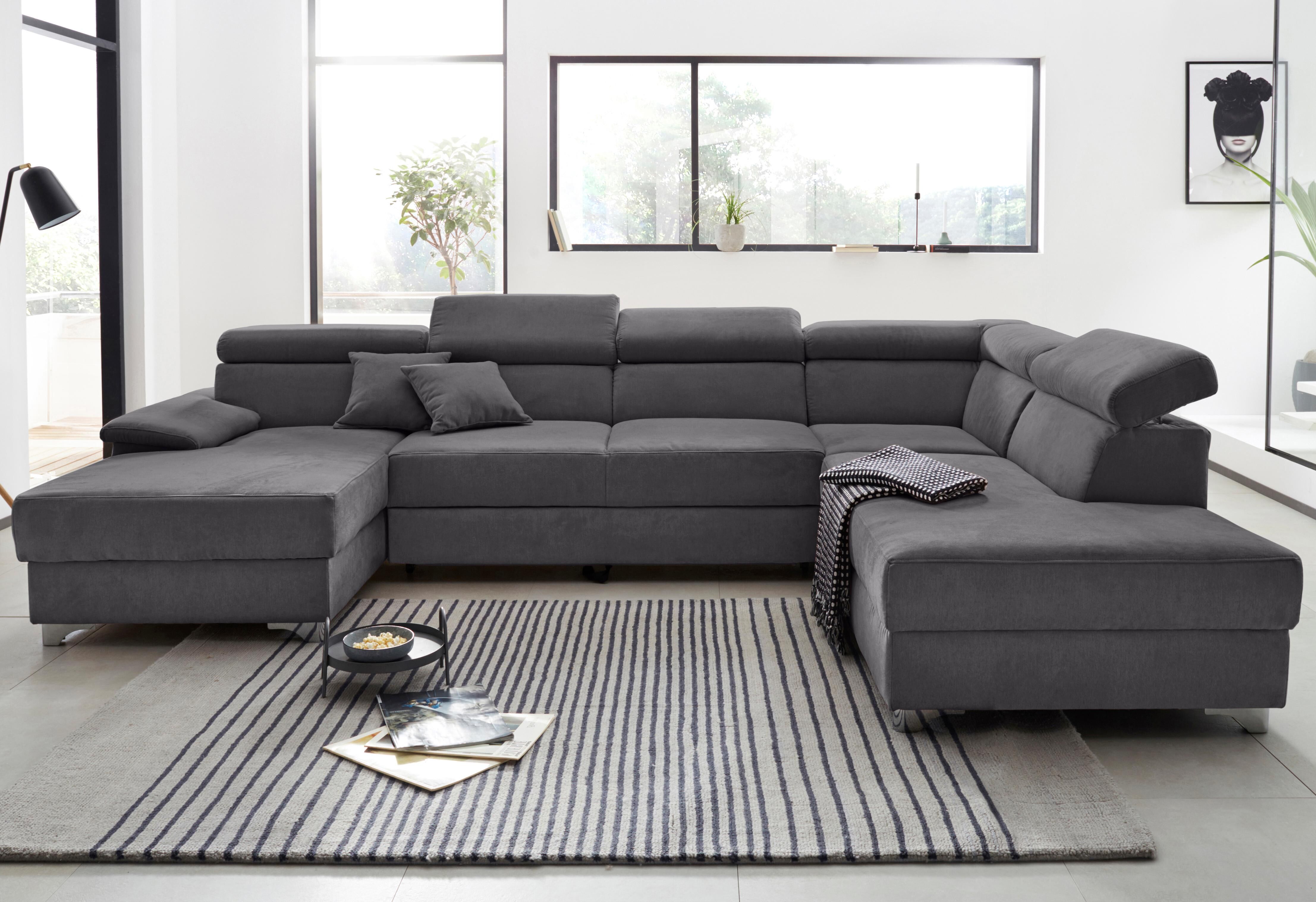 Wohnlandschaft DOMO COLLECTION "Mira, inklusive Kopfteilverstellung für mehr Wohlfühlkomfort, U-Form", braun (espresso), B:337cm H:78cm T:230cm, Luxus-Microfaser (92% Polyester, 8% Nylon);Zierkissen: Entsprechend jeweiligem Bezug.;Struktur (100% Polyester