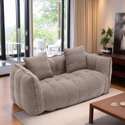 "66"" Chenille Square Arm 2-Seater Beanbag Sofa with High-Resilience Foam Core and Removable Cover"
