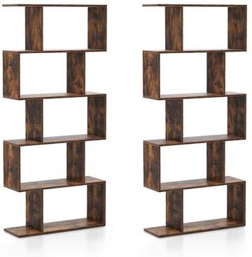 2 PCS 5-Tier Bookshelf S-Shaped Bookcase Room Divider Display Shelf