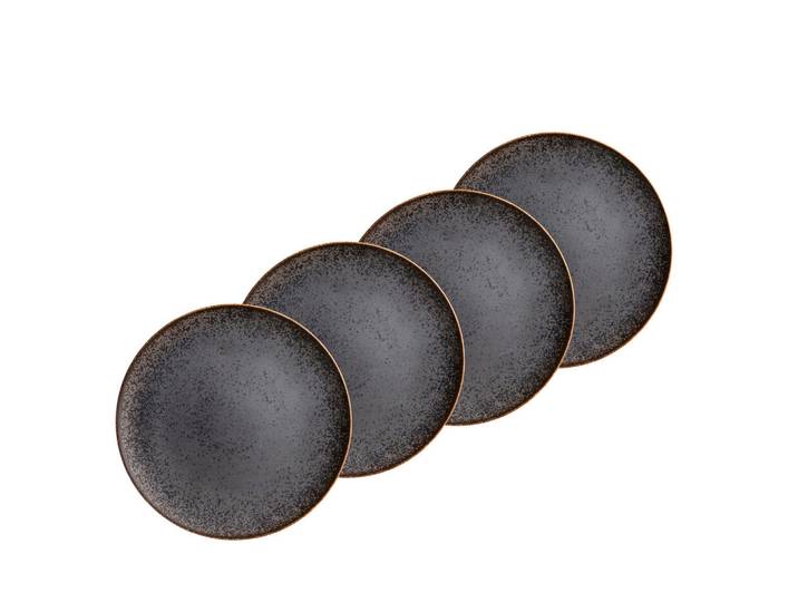 Mäser Desserttellerset Powerful, Braun, Schwarz, Keramik, 4-teilig, rund, Geschirr, Teller, Teller-Sets