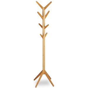 Relaxdays Garderobenständer 10022762, braun, mit 8 Haken, aus Holz, 179 x 40cm