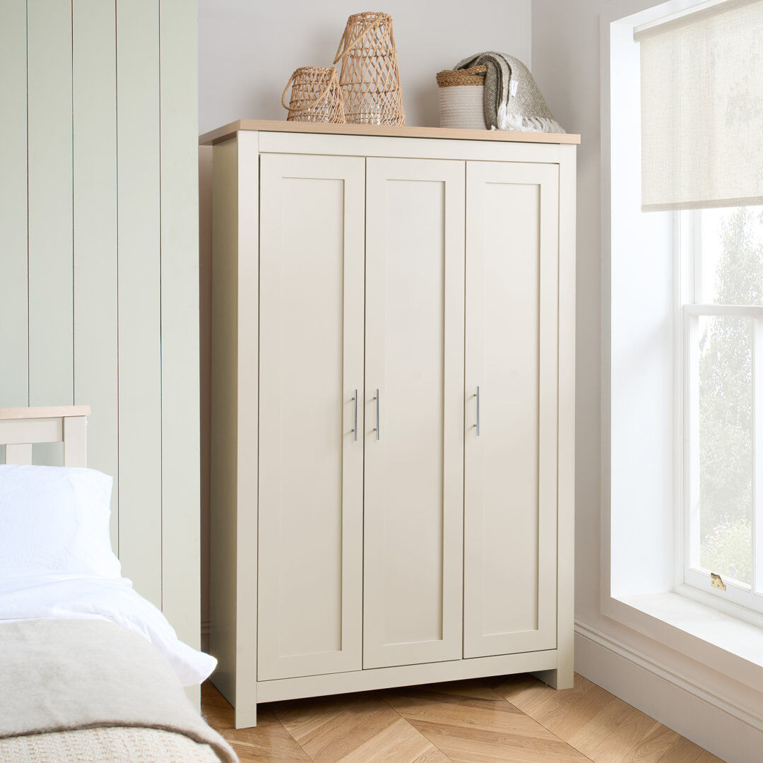 August Grove Napanoch 3 Door Wardrobe Cream/Oak 180cm H X 111.9cm W X 52cm D