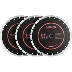 VEVOR 3 Stk. Diamanttrennscheiben 306mm, Diamant-Sägeblätter mit 25,4mm Bohrung & 13mm Segmenthöhe, Max. 6000 U/min Diamantscheiben für Trocken/Nass Schneiden, Trennscheibe für Beton Mauerwerk Stein