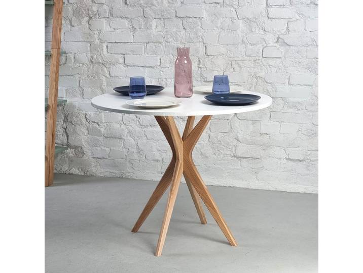 Table de salle à manger ronde Lynda Ø 90cm Blanc Frêne clair