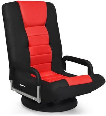 Costway 360-Degree Swivel Gaming Floor Chair with Foldable Adjustable Backrest-Red