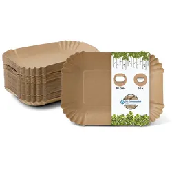 BIOZOYG 50 Stück Einwegschalen 18 x 13 x 3 cm, braune Pappschalen, Kartonschiffchen für Fingerfood, Pommes, Snacks und Currywurst, nachhaltig