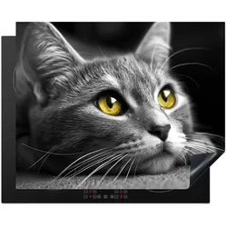 HERDABDECKPLATTE Katze - Grau - Tiere - Katze Herdabdeckung Induktionsfeld 65x52 cm
