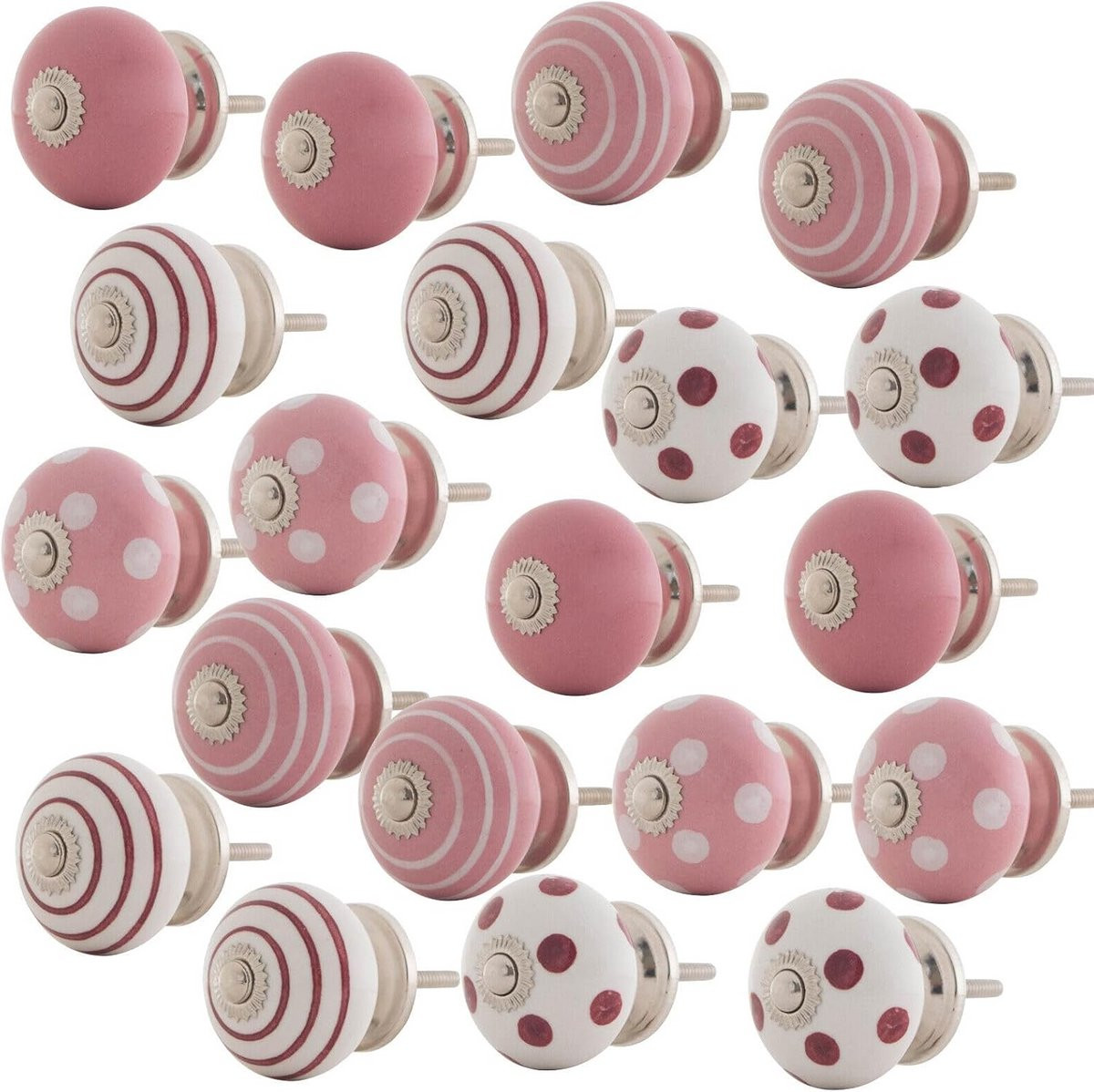Kleurige keramische meubelknoppen set van 20 - Roze en wit - Perfect voor kastdeuren en ladekasten