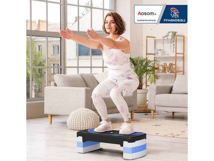 Aosom Stepper Fitness Hauteur Réglable Antidérapant Noir Bleu