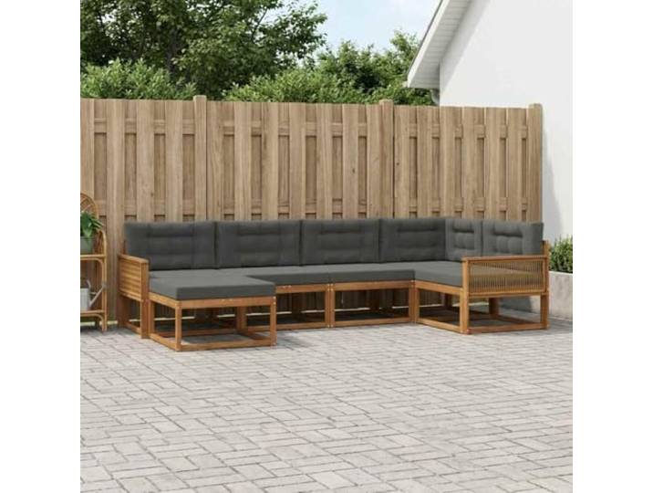 RJPLMFV Außensofa, Akazie, massiv, 6-Sitzer, Natur, Anthrazit Lattenrost-Design, Rückenlehne, modular, pflegeleicht, für Garten und Terrasse