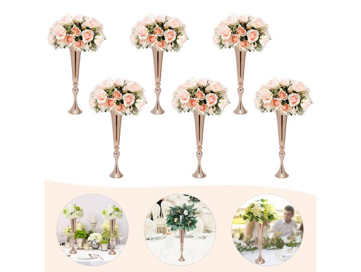 Ensemble de 6 vases de mariage dorés, 56,5 cm de haut, porte-fleurs en métal évasé pour la décoration de mariage, de fête à domicile, centre de table élégant