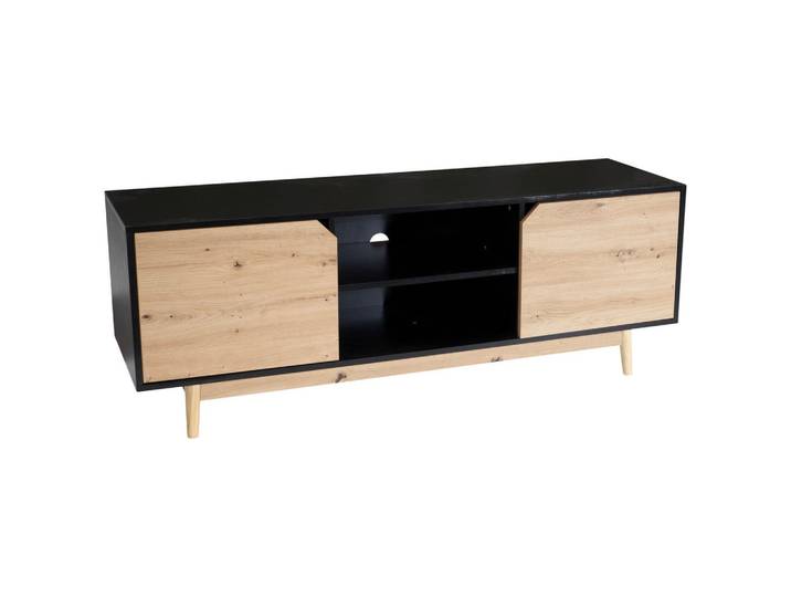 Livetastic Lowboard, Schwarz, Holz, Eiche, massiv, 150x55x40 cm, stehend, Wohnzimmer, Wohnwände, Lowboards, Lowboards stehend