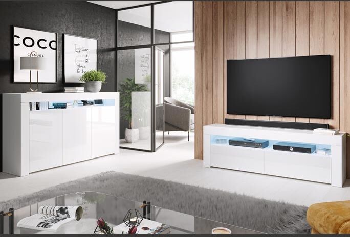 MB Muebles Bonitos Mueble TV modelo Aker (140x50,5cm) color blanco