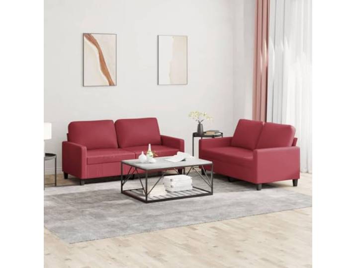 HEFZGDB 2-TLG. Sofagarnitur mit Kissen Weinrot Kunstleder Langlebiges Polstermöbel für Wohnzimmer Modernes Design mit Schmutzabweisender Oberfläche Robuste Konstruktion aus Metall
