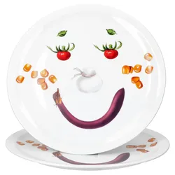 2er Set Smiley Pizzateller Ø30,5cm Servier-Platte Gemüse-Gesicht Porzellan