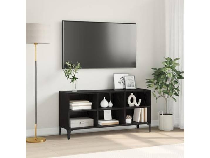 HEFZGDB Schwarzer Eichen TV Stand aus Spanplatte mit glatter matten Oberfläche, Moderne Unterhaltungseinheit mit viel Stauraum und Haltbarkeit für Ihr Zuhause, funktionales