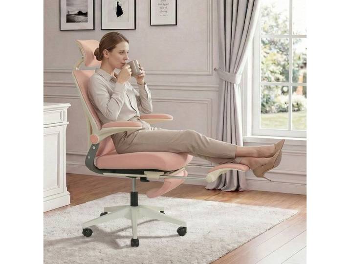 Chaise de bureau ergonomique pliable rose – appui-tete 3D sans matelas