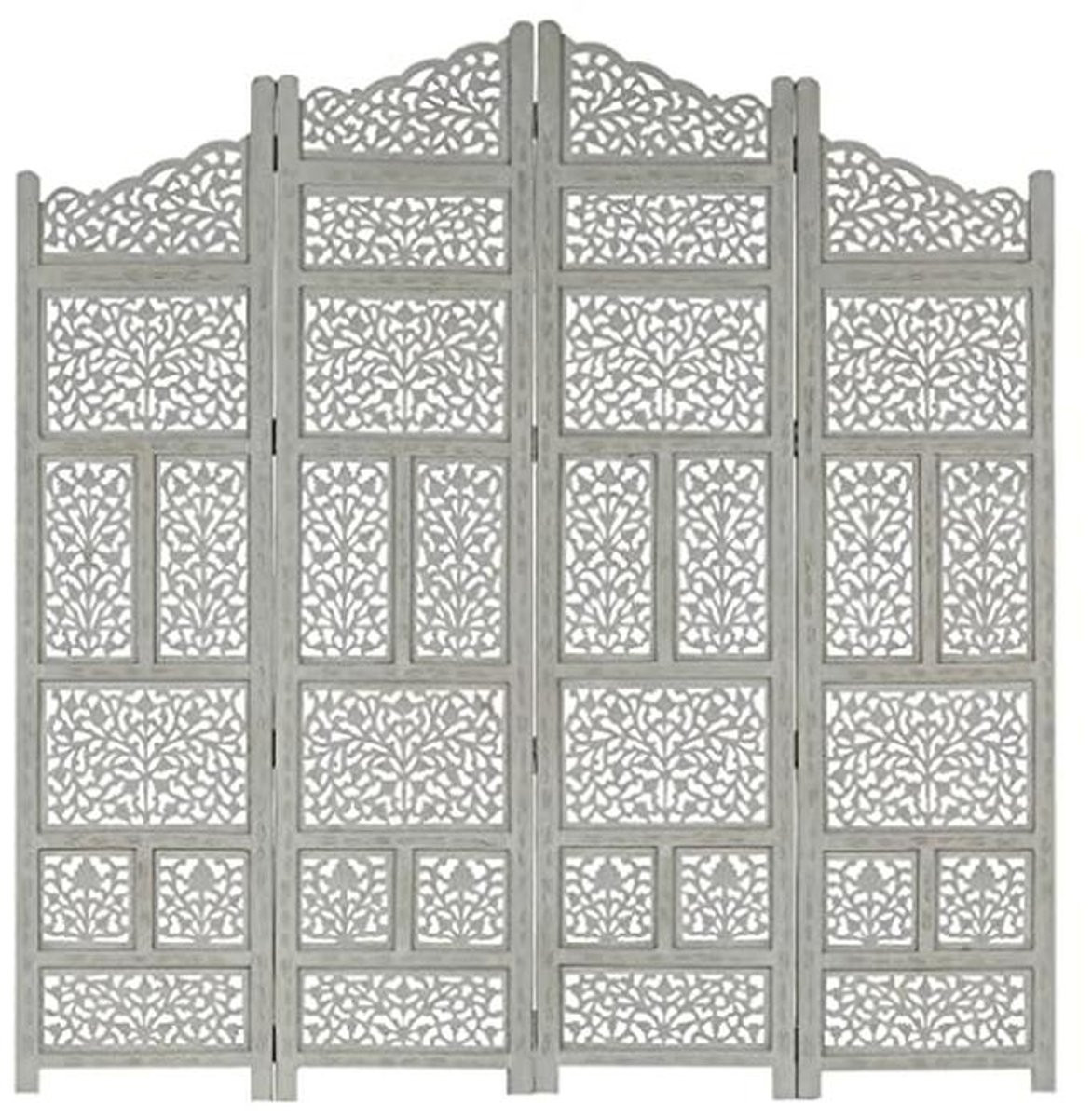 Handgegraveerd kamerscherm met 4 panelen van mango hout - Decoratieve room divider