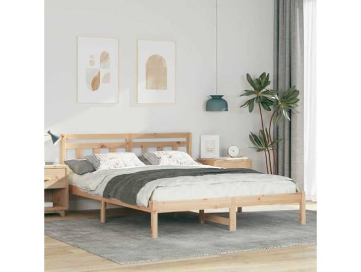 RJPLMFV Bettgestell, Braun, 160 x 200 cm, massives Kiefernholz Mit Kopfteil, modernes Design, inklusive Latten, quadratischen Füßen, einfache Montage