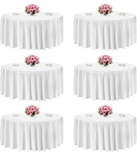 Set van 6 Vevor ronde tafelkleden, 335,2 cm, wit, kreukvrij polyester