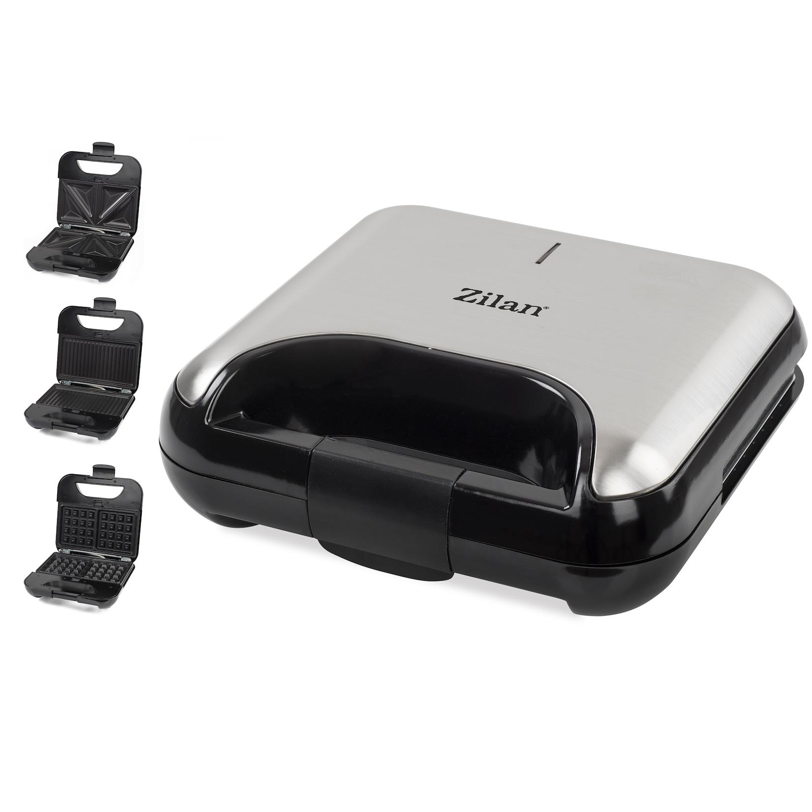 Zilan 3in1 Sandwichmaker Kontaktgrill Waffeleisen Antihaftbeschichtung 800W