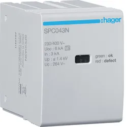 Hager SPC043N Steckmodul T3 N-PE Uc 264V In 3kA Uoc 6kV Up 1.4kV