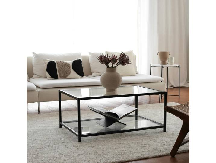 Table basse rectangulaire double plateau en verre TULUM - Verre transparent