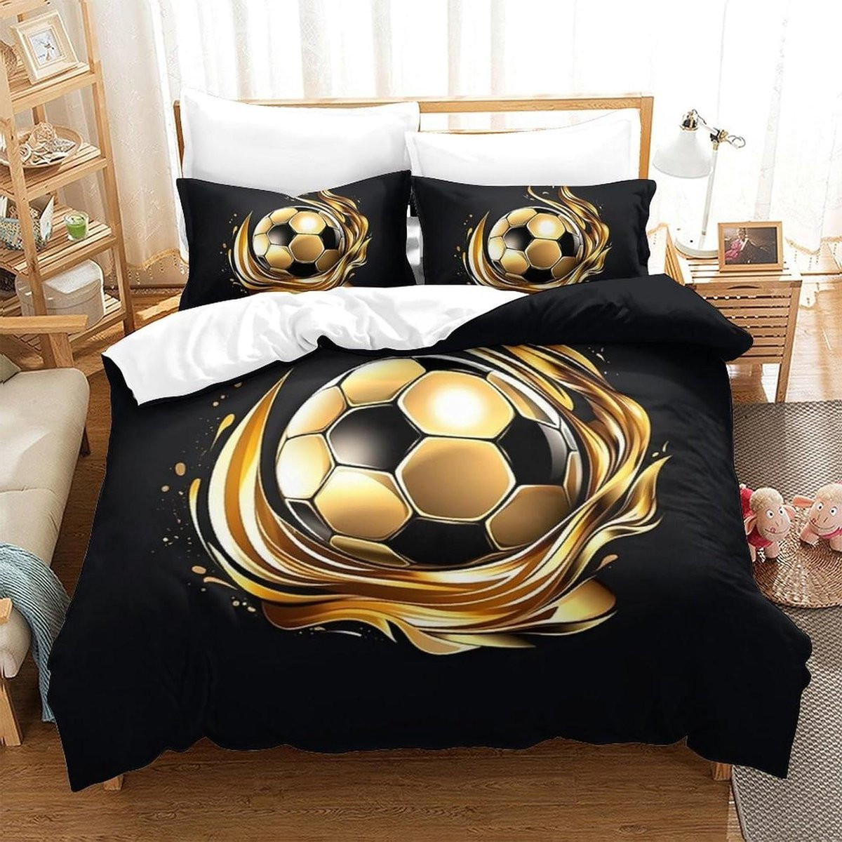 Dekbedovertrekset Voetbal - 3D Bedrukte Beddengoed Set - King 220 x 240 cm - Stijl 2
