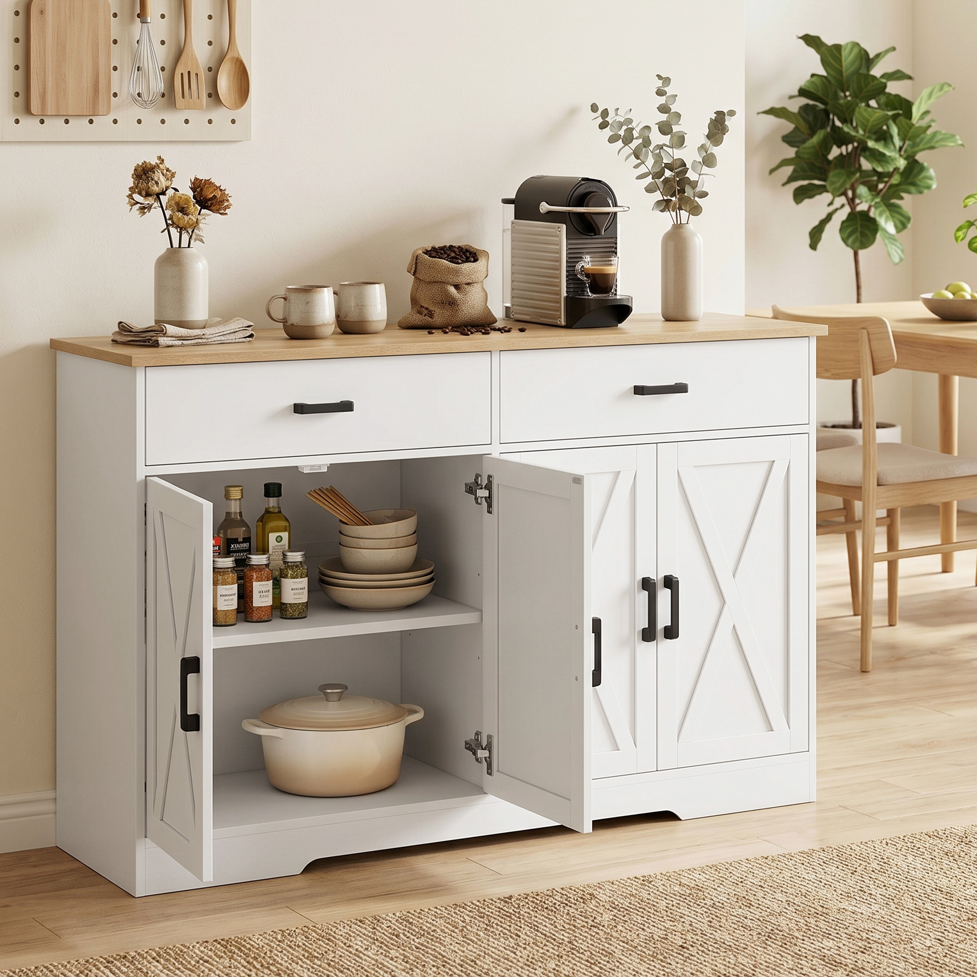 Homcom Credenza Buffet Stile Country con 2 Cassetti e 2 Ante, 140x38,5x81 cm, Bianco   Aosom Italy