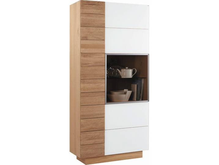 Voglauer Vitrine, Weiß, Eichefarben, Holz, Wildeiche, massiv, mehrschichtige Massivholzplatte (Tischlerplatte),massiv,mehrschichtige Massivholzplatte (Tischlerplatte), 10 Fächer, 96x202x42 cm, Goldenes M, Made in Austria, Typenauswahl, Beimöbel erhältlich, stehend, in verschiedenen Holzarten erhältlich, Holzmöbel, Holzschränke, Vitrinen Holz, Vitrinenschränke Holz