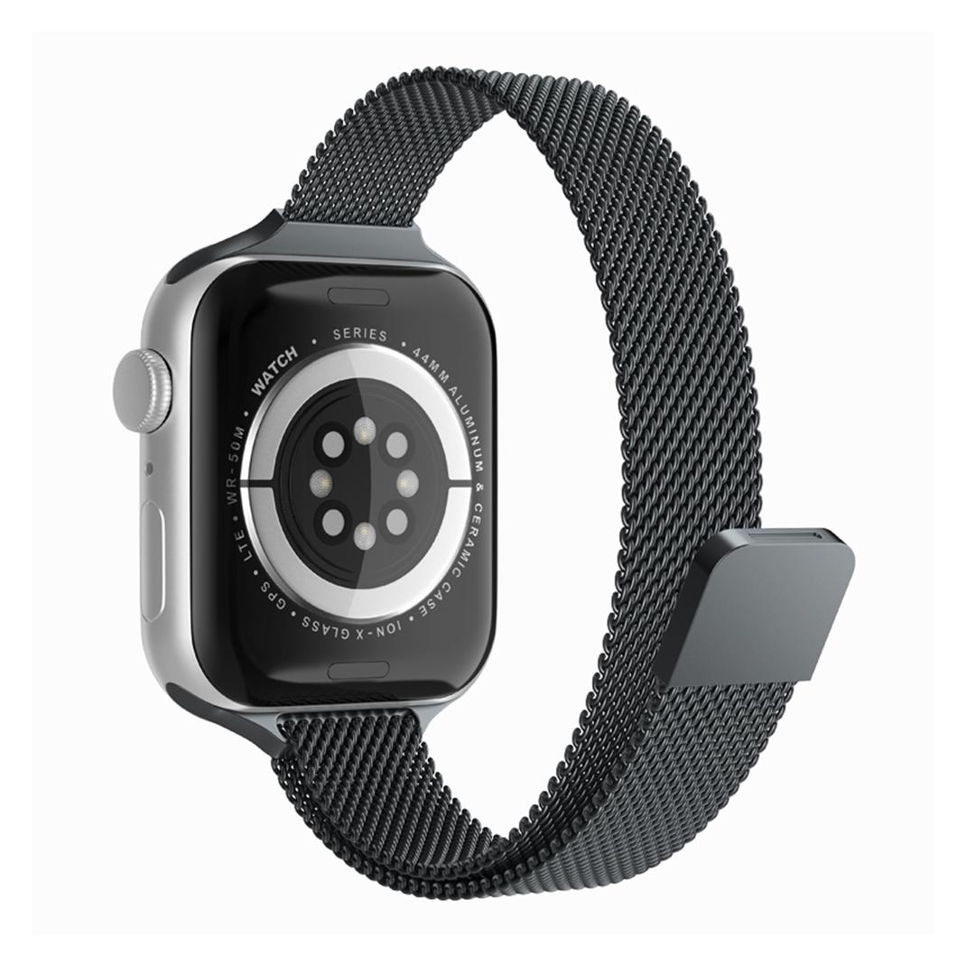 Techsuit - Watchband (W034) - Apple Watch 1/2/3/4/5/6/7/8/9/10/SE/SE 2 (38/40/41/42mm) - Black (Edelstahl, Magnet) (56340149)