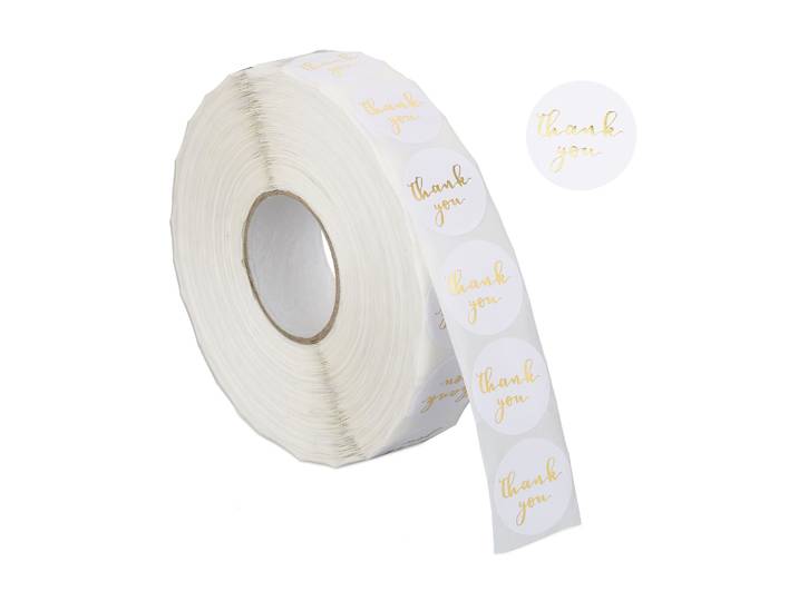Aufkleber Thank you 2500er-Set Weiss-Gold