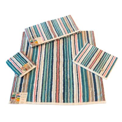 Duschtuch ROSS "Multicolor", grün, B:70cm L:140cm, Frottier, Baumwolle, Handtücher, mit Streifen und gesticktem ROSS-Emblem
